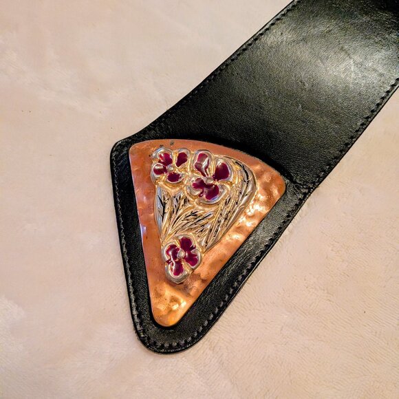 Women belt, leather and brass buckle - Picture 2 of 2